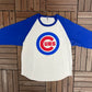 Chicago Cubs Graphic Tee | Size Large | Vintage 2000s MLB Baseball White 3/4 Sleeve Shirt |