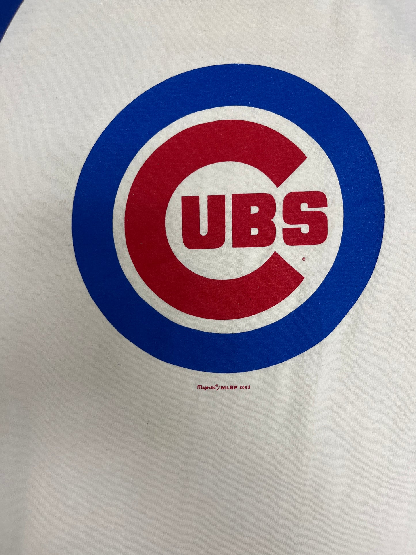 Chicago Cubs Graphic Tee | Size Large | Vintage 2000s MLB Baseball White 3/4 Sleeve Shirt |