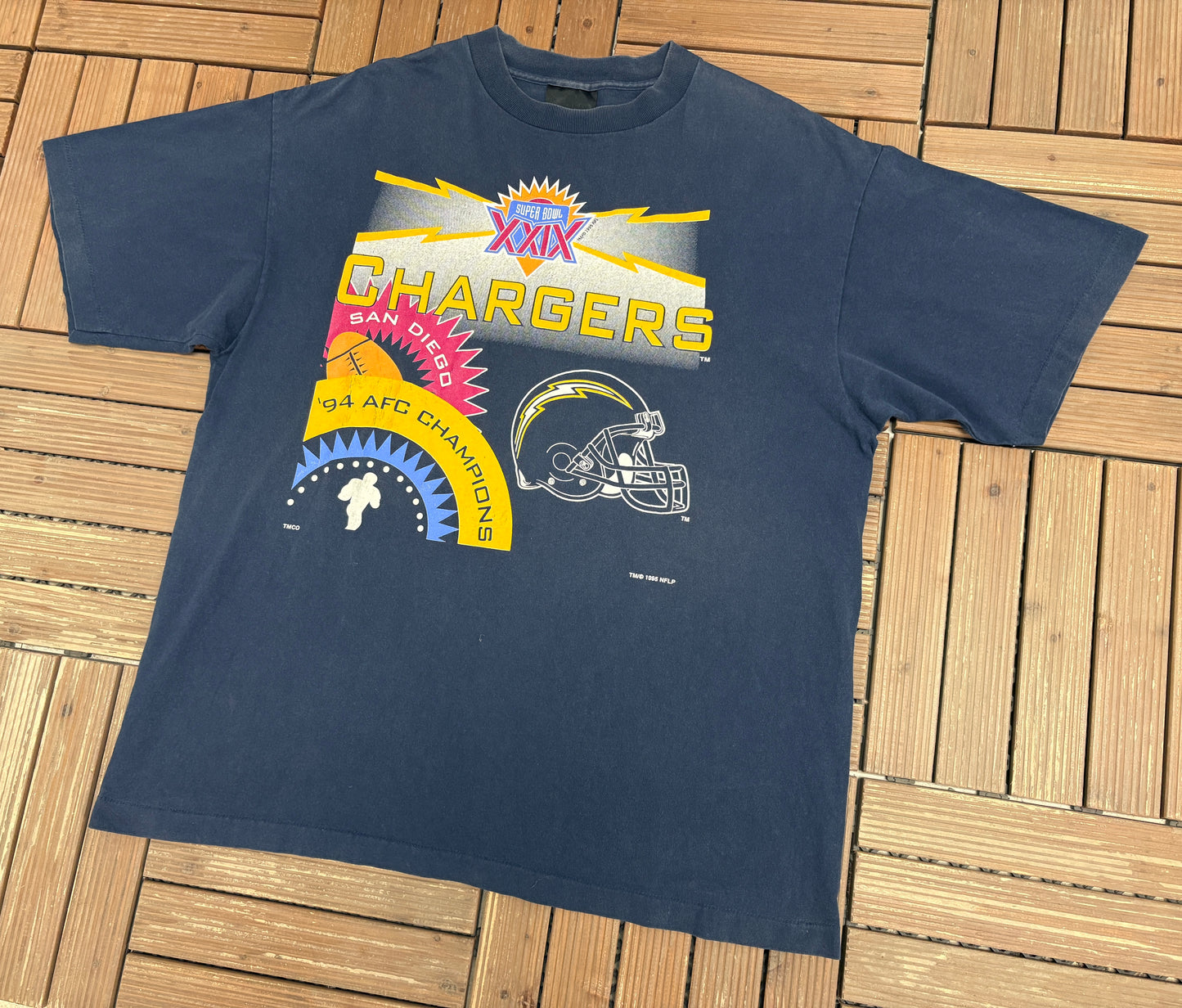 San Diego Chargers 1994 AFC Champions Graphic Tee | Size XX-Large | Vintage 1990s NFL Football Blue T-Shirt |
