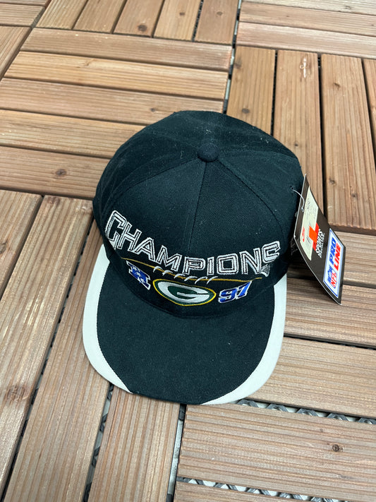 Green Bay Packers 1997 NFC Champions Graphic Hat | Snap Back | Vintage 1990s Sports Specialties NFL Black Cap |