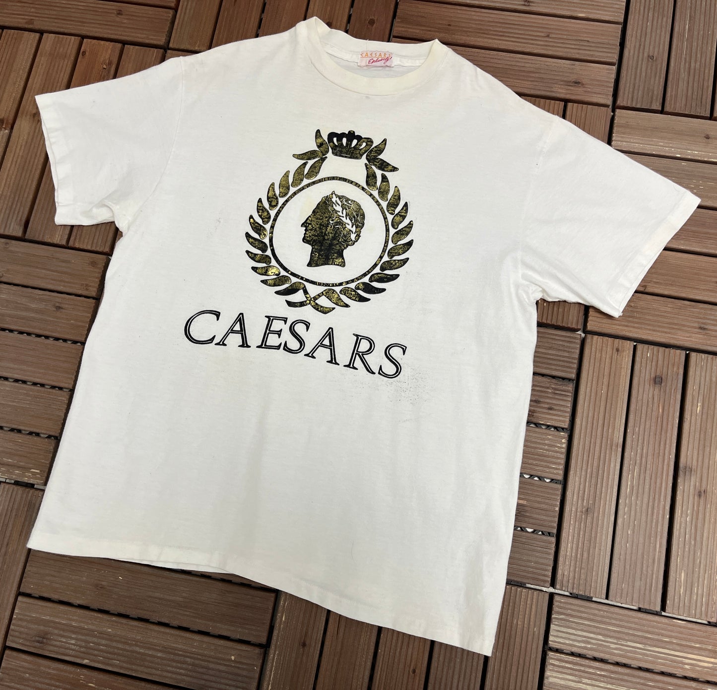 Caesars Palace Las Vegas Graphic Tee | Size X-Large | Vintage 1990s Promotional White Tee |