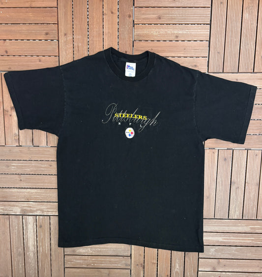 Pittsburgh Steelers Embroidered Graphic Tee | Size XX-Large | Vintage 1990s NFL Football Black T-Shirt |