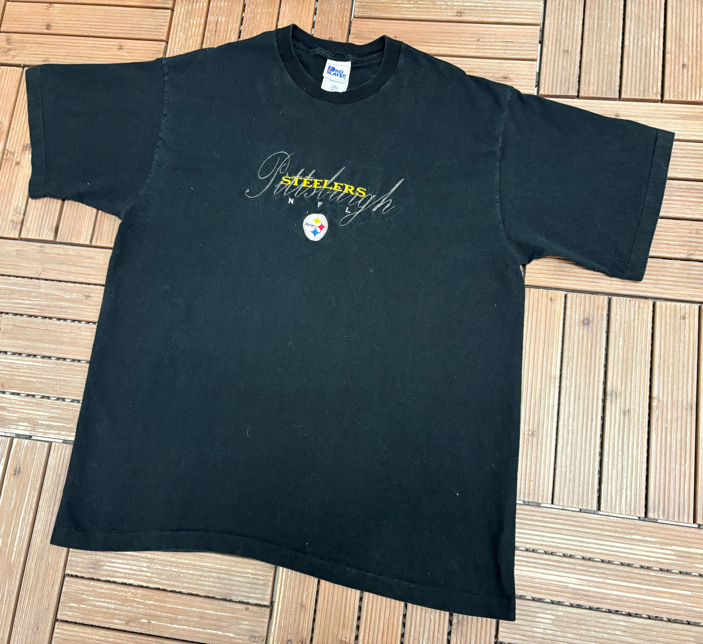 Pittsburgh Steelers Embroidered Graphic Tee | Size XX-Large | Vintage 1990s NFL Football Black T-Shirt |
