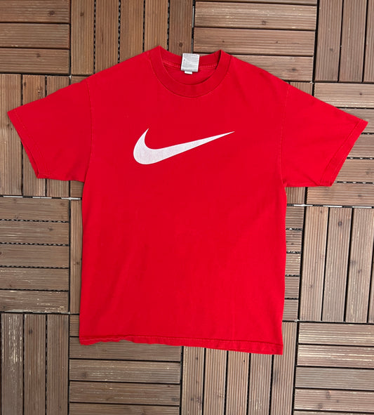 Team Nike Swoosh Graphic Tee | Size Large | Vintage 2000s Nike Branded Red T-Shirt |