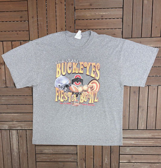 Ohio State Buckeyes Tostitos Fiesta Bowl Graphic Tee | Size XX-Large | Vintage 2000s Grey College Football T-Shirt |