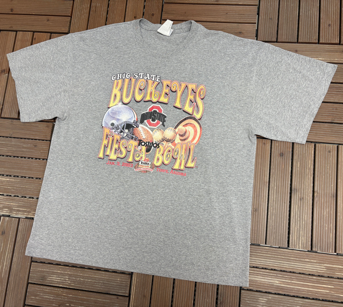 Ohio State Buckeyes Tostitos Fiesta Bowl Graphic Tee | Size XX-Large | Vintage 2000s Grey College Football T-Shirt |
