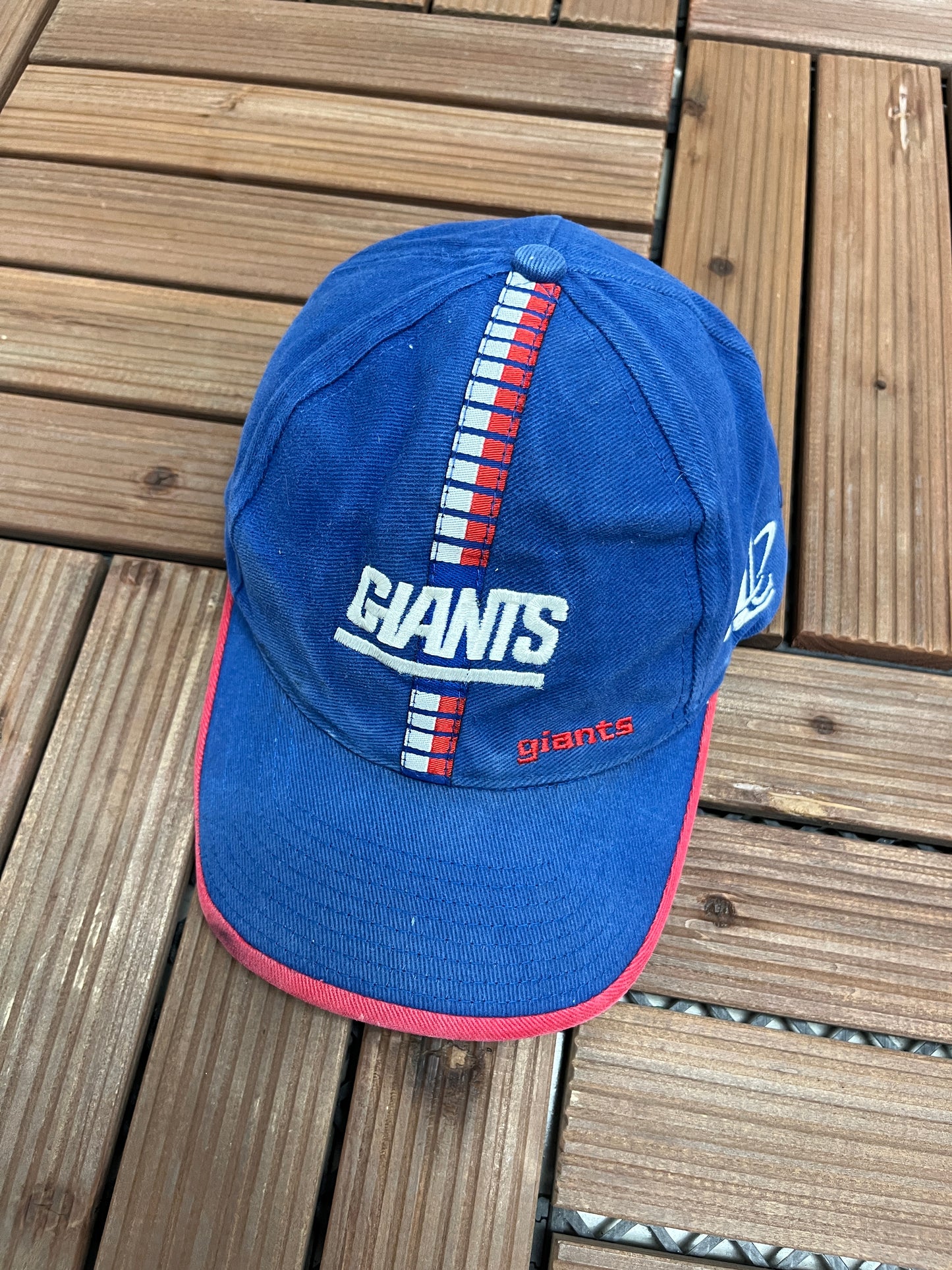 New York Giants Embroidered Graphic Hat | Strap Back With Clasp | Vintage 2000s NFL Football Blue Cap |