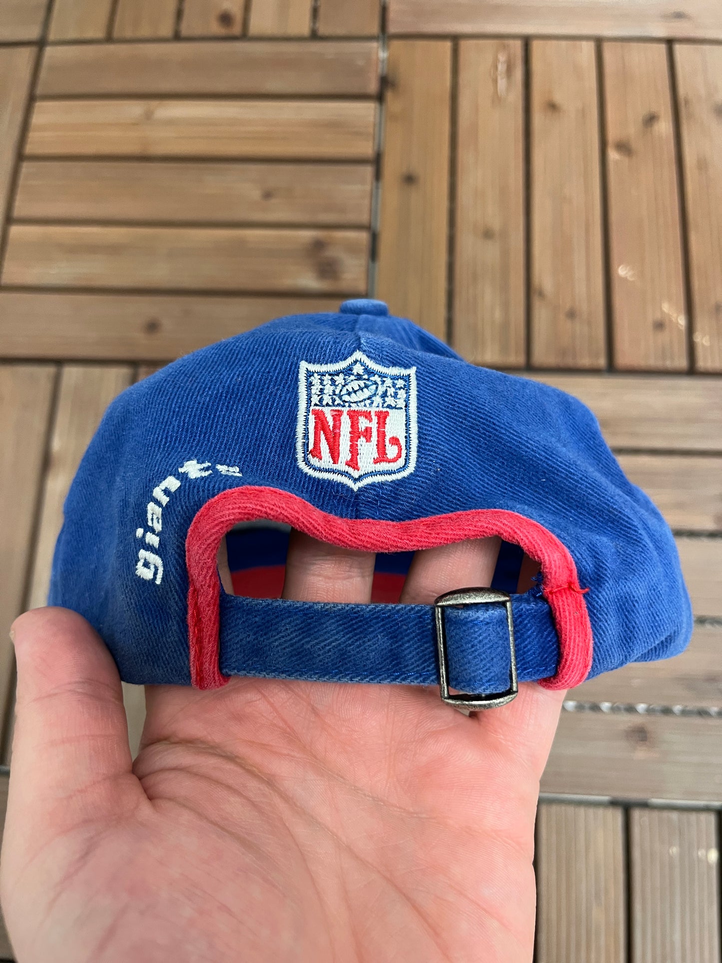 New York Giants Embroidered Graphic Hat | Strap Back With Clasp | Vintage 2000s NFL Football Blue Cap |