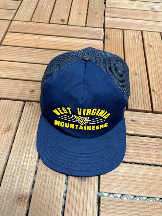 West Virginia Mountaineers Graphic Hat | Snap Back | Vintage 1990s College Trucker Blue Cap |