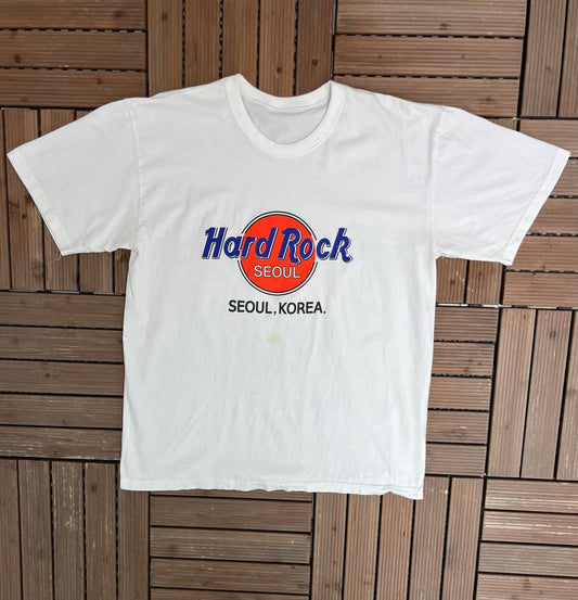 Hard Rock Cafe Seoul, Korea Graphic Tee | Size Large | Vintage 1990s Promotional Classic White Collectors T-Shirt |