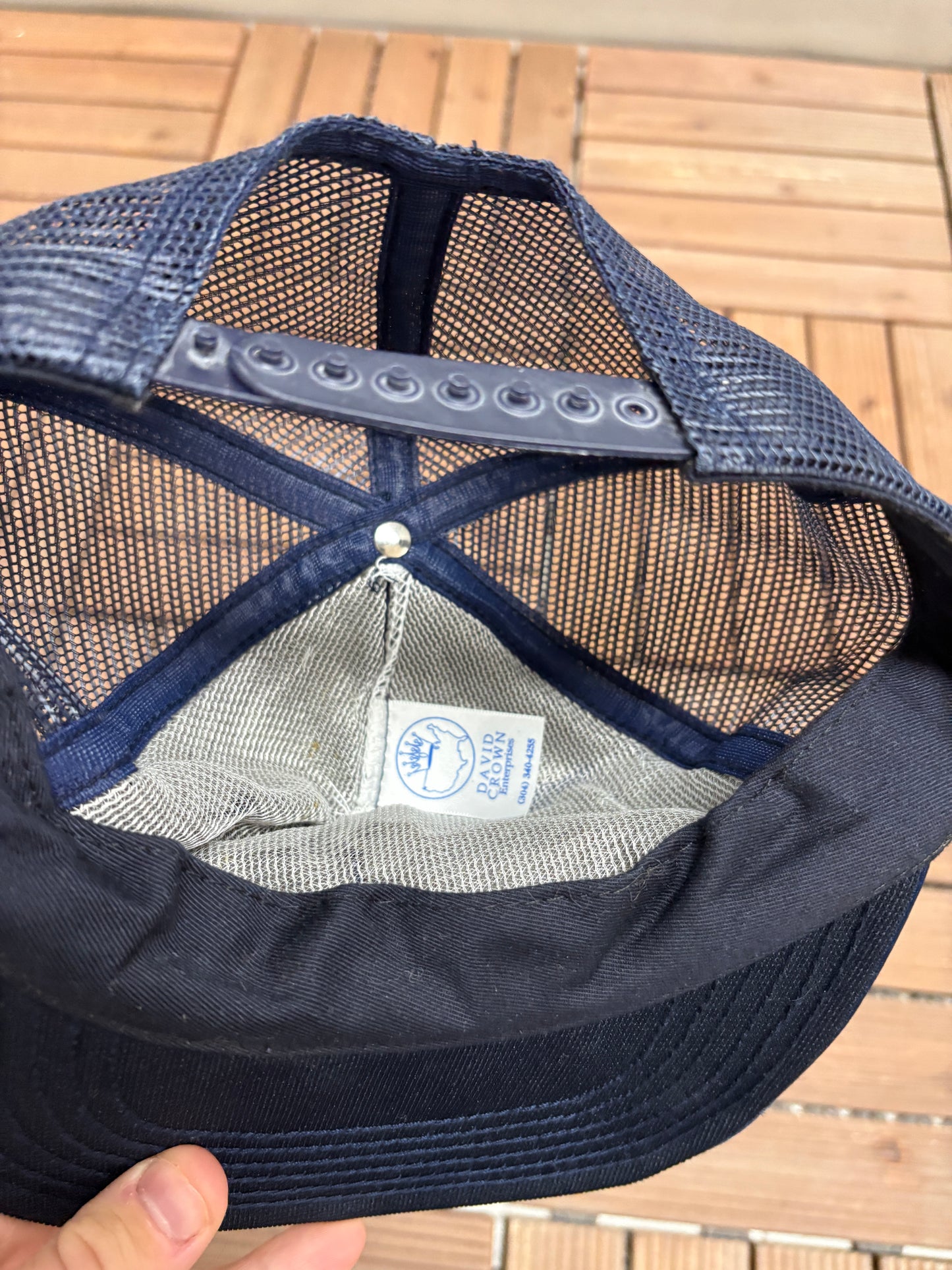West Virginia Mountaineers Graphic Hat | Snap Back | Vintage 1990s College Trucker Blue Cap |