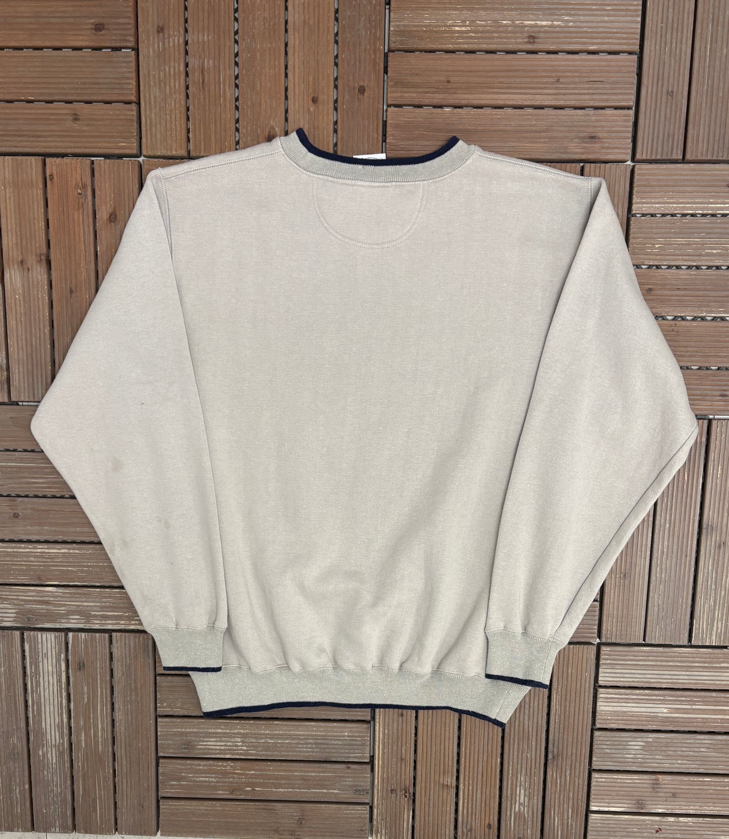 Mickey Mouse Embroidered Graphic Crewneck | Size X-Large | Vintage 2000s Disney Promotional Beige Sweater |