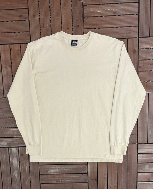 Stussy Blank Beige Tee | Size Large | Vintage 2000s Branded Beige Long Sleeve T-Shirt |