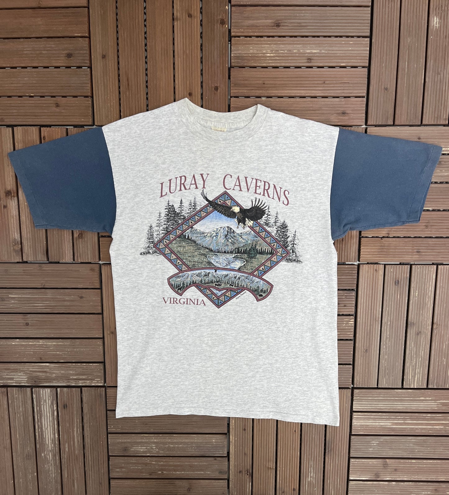 Luray Caverns, Virginia Graphic Tee | Size Large | Vintage 1990s Tourist Grey T-Shirt |