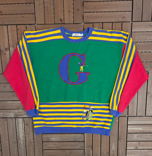 Paco Golf Stitched Graphic Crewneck | Size Large / X-Large | Vintage 1990s Branded Green Sweater |