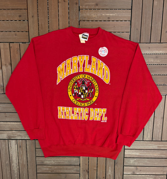 Maryland Terrapins Athletic Dept. Graphic Crewneck | Size XX-Large | Vintage 1990s College Red Sweater |