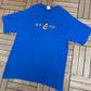 Mickey Mouse Embroidered Graphic Tee | One Size | Vintage 1990s Disney Cartoon Blue T-Shirt |