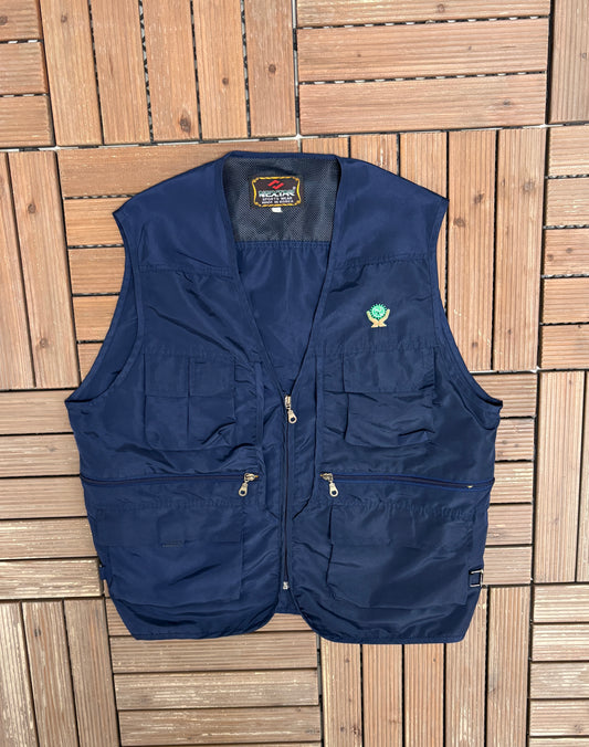 Nextar Sports Wear Graphic Vest | Size Large | Vintage 1990s Fishing Utility Blue Vest |