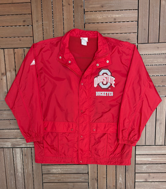 Ohio State Buckeyes Graphic Windbreaker | Size Large | Vintage 1990s College Sports Red Jacket |