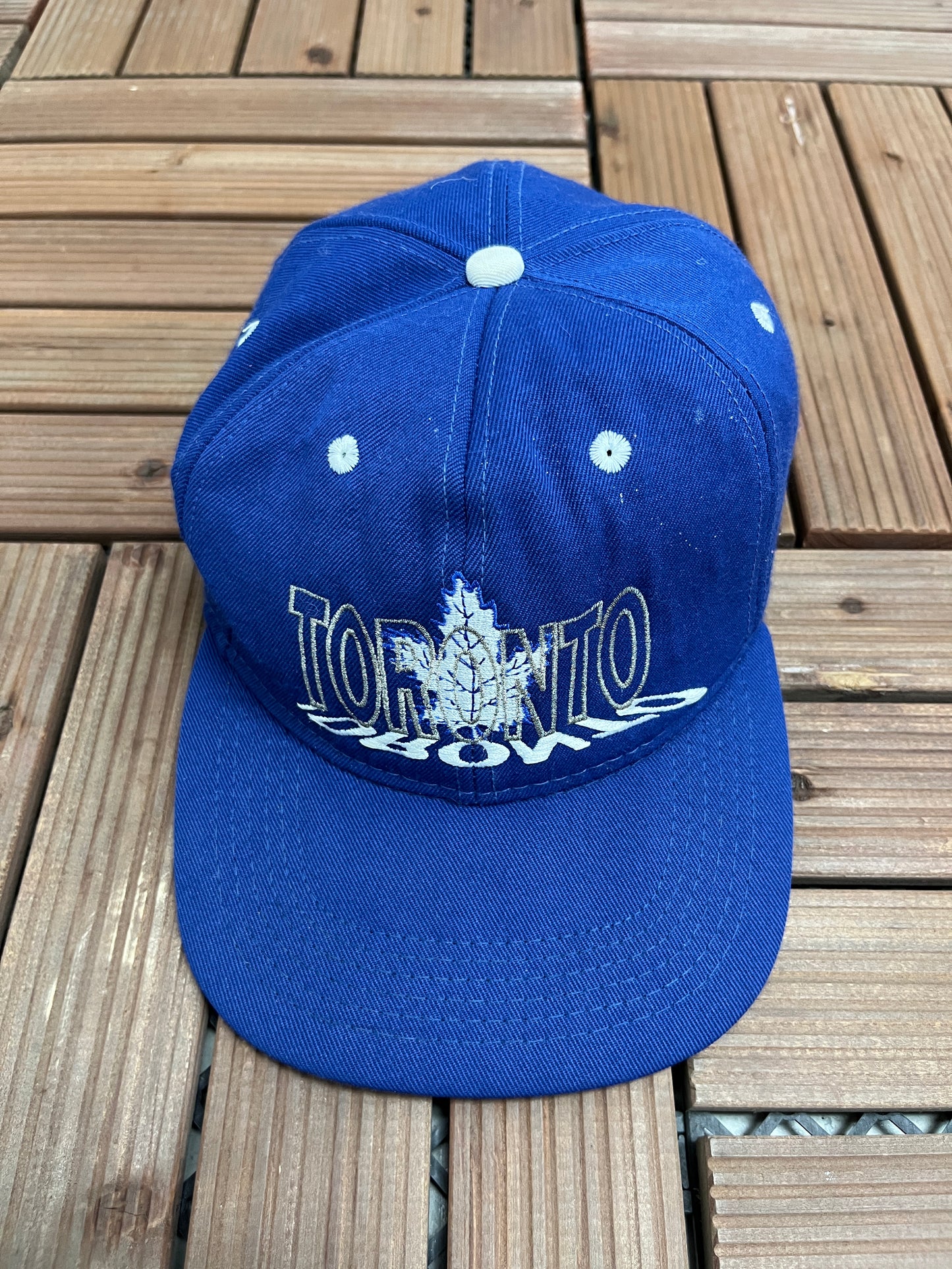 Toronto Maple Leafs Embroidered Graphic Hat | Cinch Back | Vintage 1990s NHL Hockey Blue Cap |