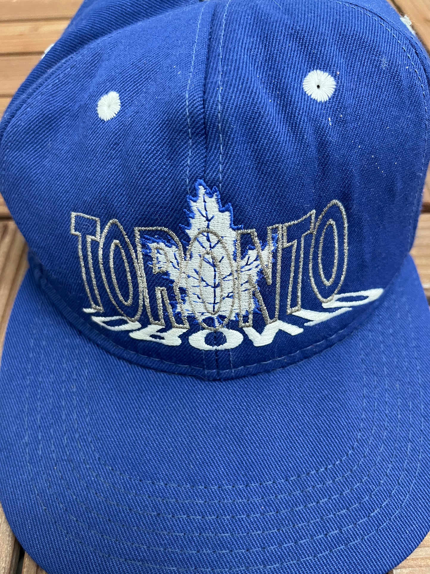 Toronto Maple Leafs Embroidered Graphic Hat | Cinch Back | Vintage 1990s NHL Hockey Blue Cap |