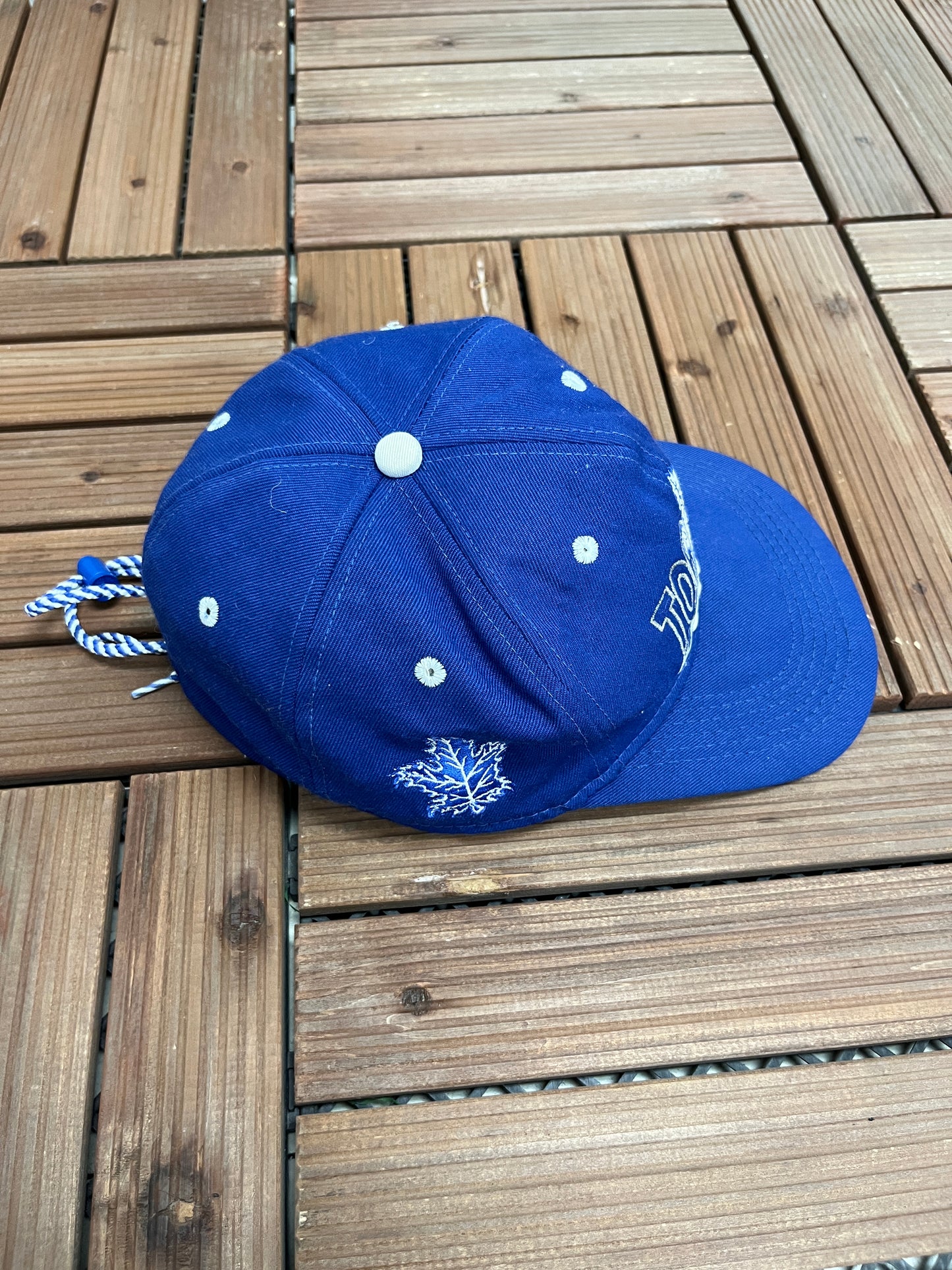 Toronto Maple Leafs Embroidered Graphic Hat | Cinch Back | Vintage 1990s NHL Hockey Blue Cap |