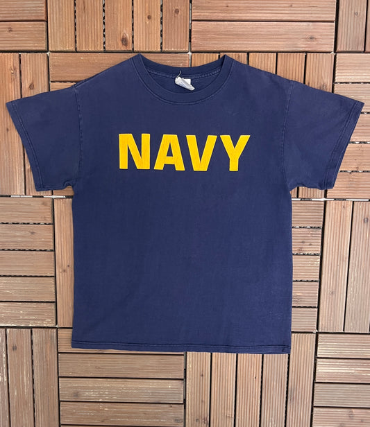 United States Naval Academy Graphic Tee | Size Medium | Vintage 1990s Made in USA Blue T-Shirt |