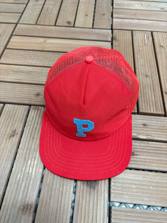 Philadelphia Phillies Graphic Hat | Snap Back | Vintage 1990s Made in USA New Era Red Cap |