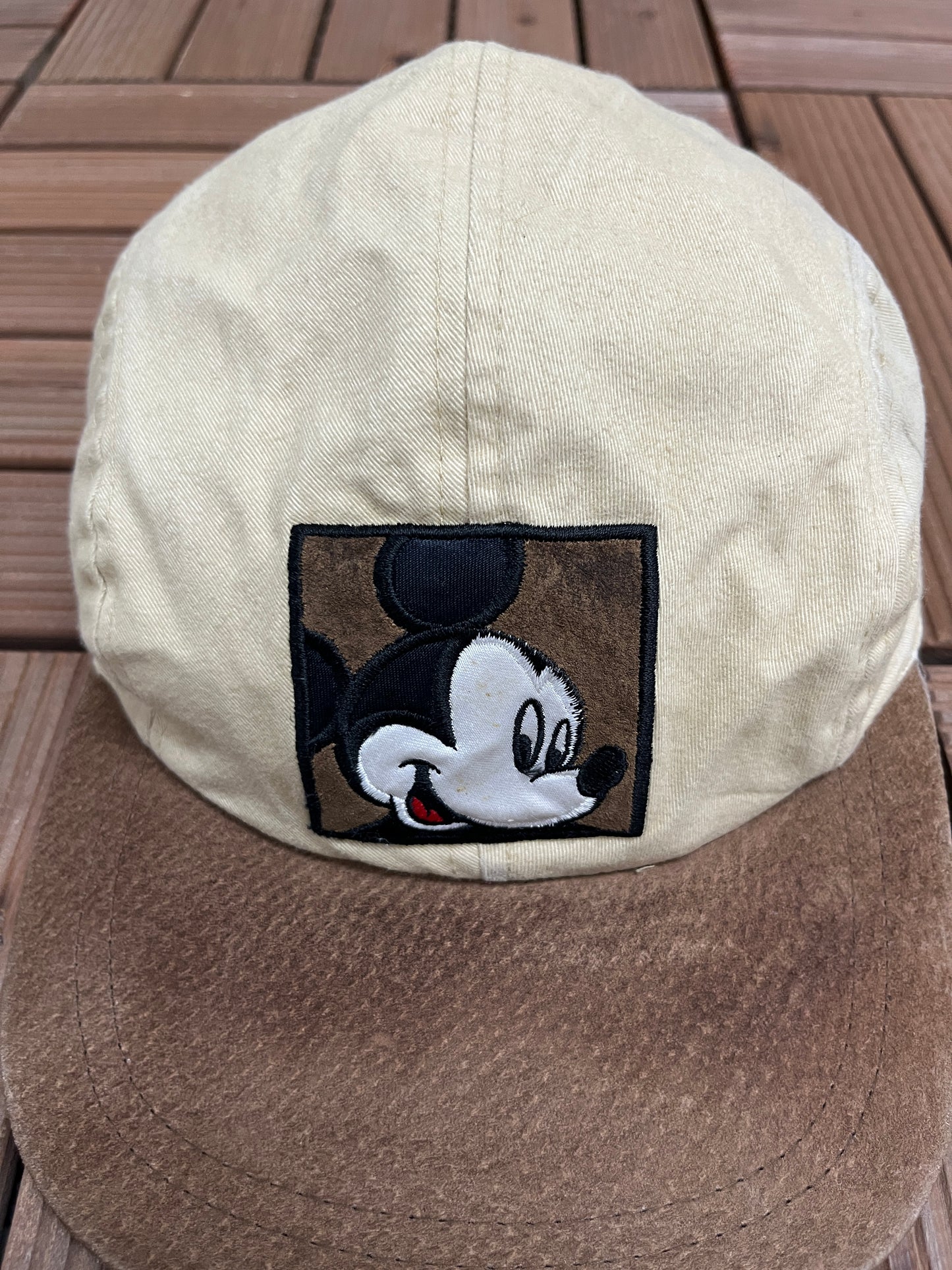 Mickey Mouse Embroidered Graphic Hat | One Size | Vintage 1990s Disney Promotional Beige Cap |