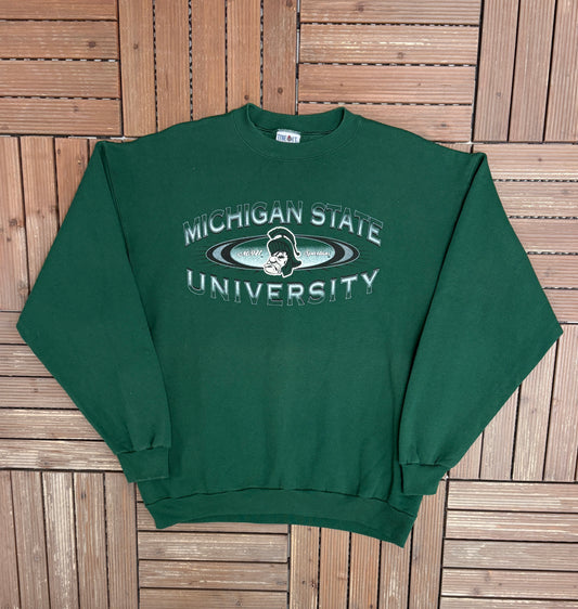 Michigan State Spartans Graphic Crewneck | Size XX-Large | Vintage 1990s College Sports Green Sweater |