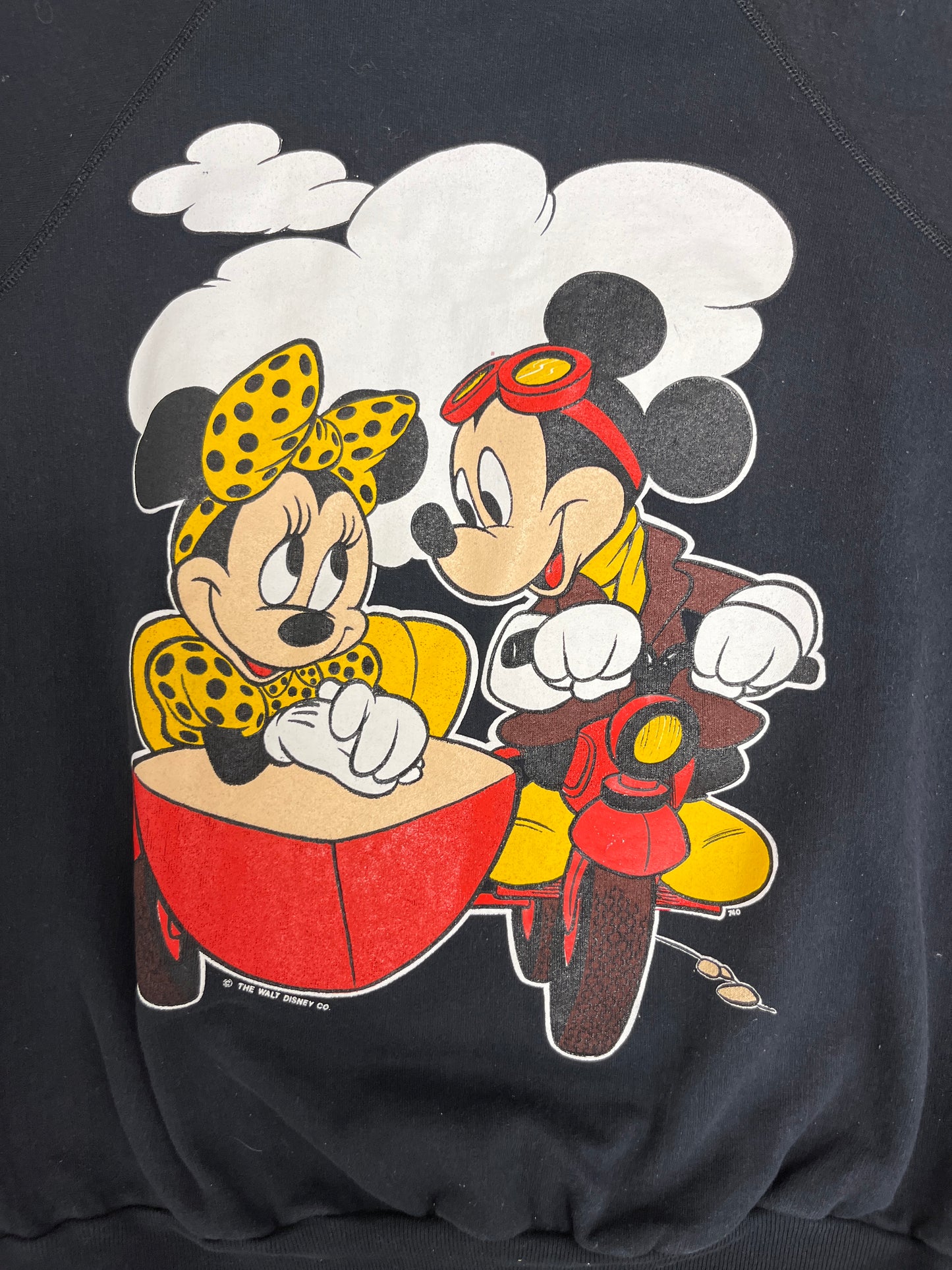 Mickey & Minnie Mouse Graphic Crewneck | Size Small | Vintage 1990s Promotional Cartoon Black Sweatshirt |