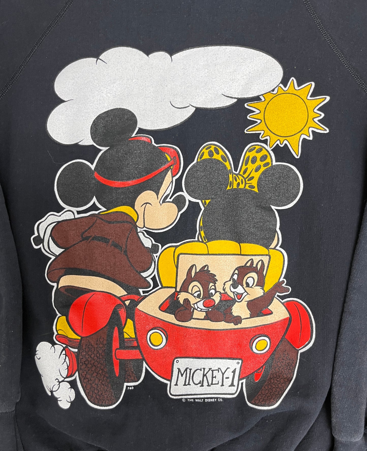 Mickey & Minnie Mouse Graphic Crewneck | Size Small | Vintage 1990s Promotional Cartoon Black Sweatshirt |