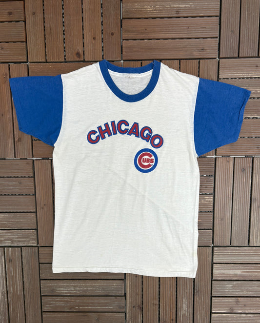 Chicago Cubs Graphic Tee | Size X-Large | Vintage 1980s MLB Baseball White T-Shirt |