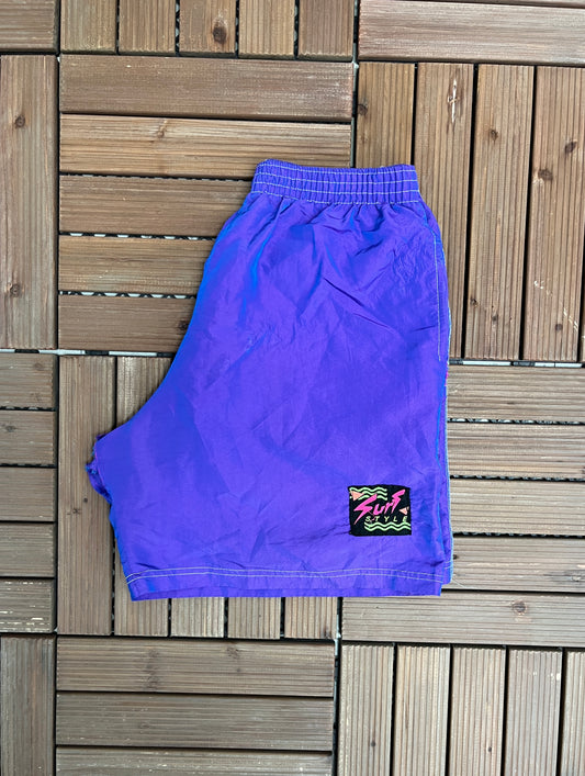 Surf Style Graphic Shorts | Size Large | Vintage 1990s Made in USA Purple Shorts |