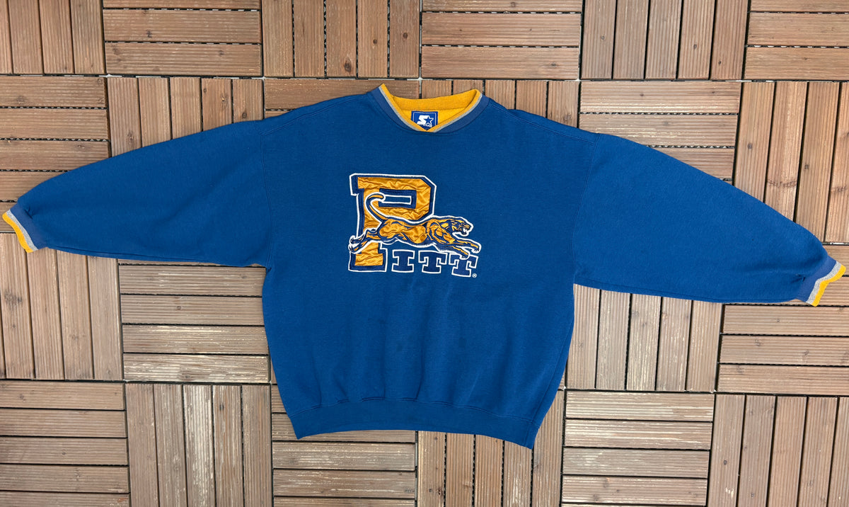 Pitt Panthers Stitched Graphic Crewneck | Size X-Large | Vintage 1990s Starter College Blue Sweater |