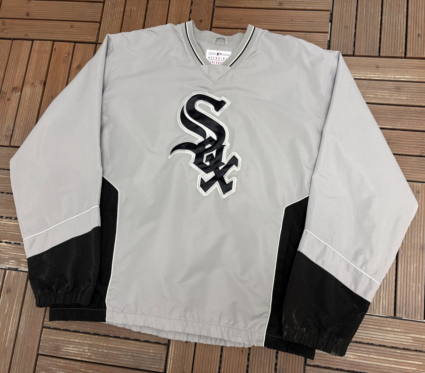 Chicago White Sox Stitched Graphic Windbreaker | Size X-Large | Vintage 1990s MLB Baseball Grey Jacket |