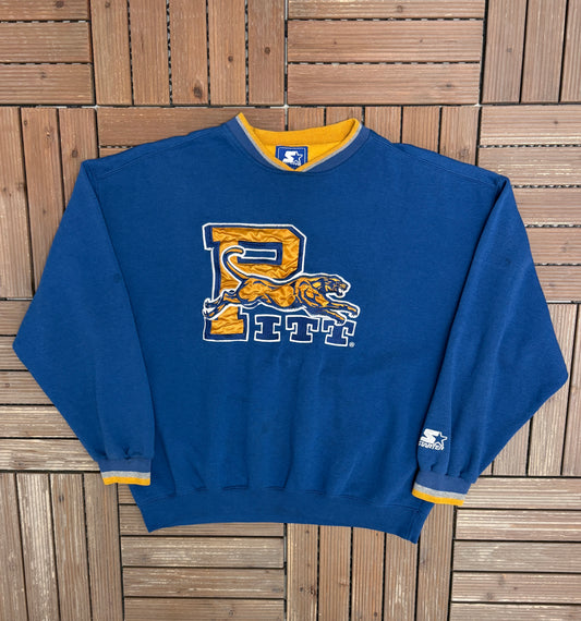 Pitt Panthers Stitched Graphic Crewneck | Size X-Large | Vintage 1990s Starter College Blue Sweater |