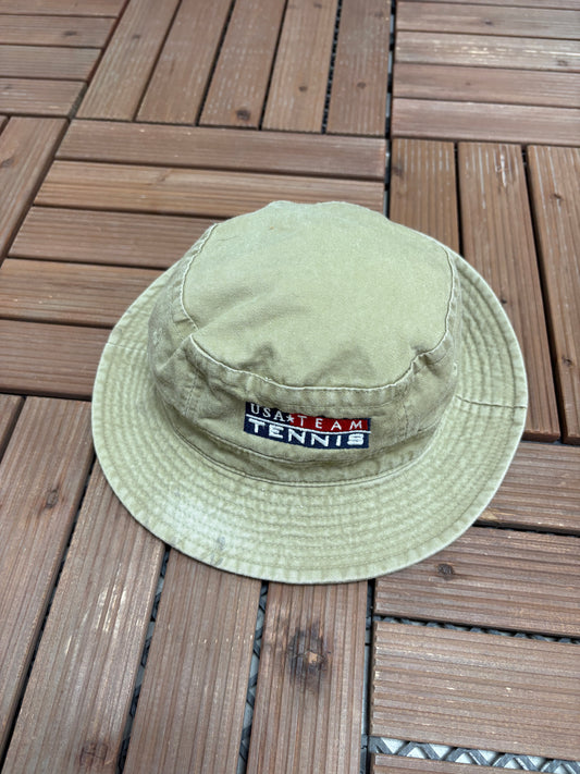 USA Tennis Embroidered Bucket Hat | Size S/M | Vintage 2000s Beige Bucket Hat |