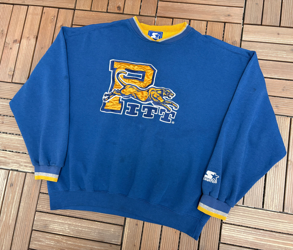 Pitt Panthers Stitched Graphic Crewneck | Size X-Large | Vintage 1990s Starter College Blue Sweater |