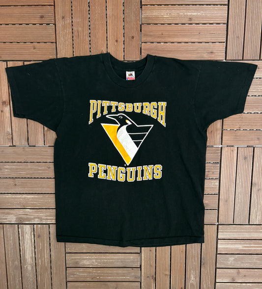 Pittsburgh Penguins Shawn McEachern Graphic Tee | Size X-Large | Vintage 1990s NHL Hockey Black T-Shirt |