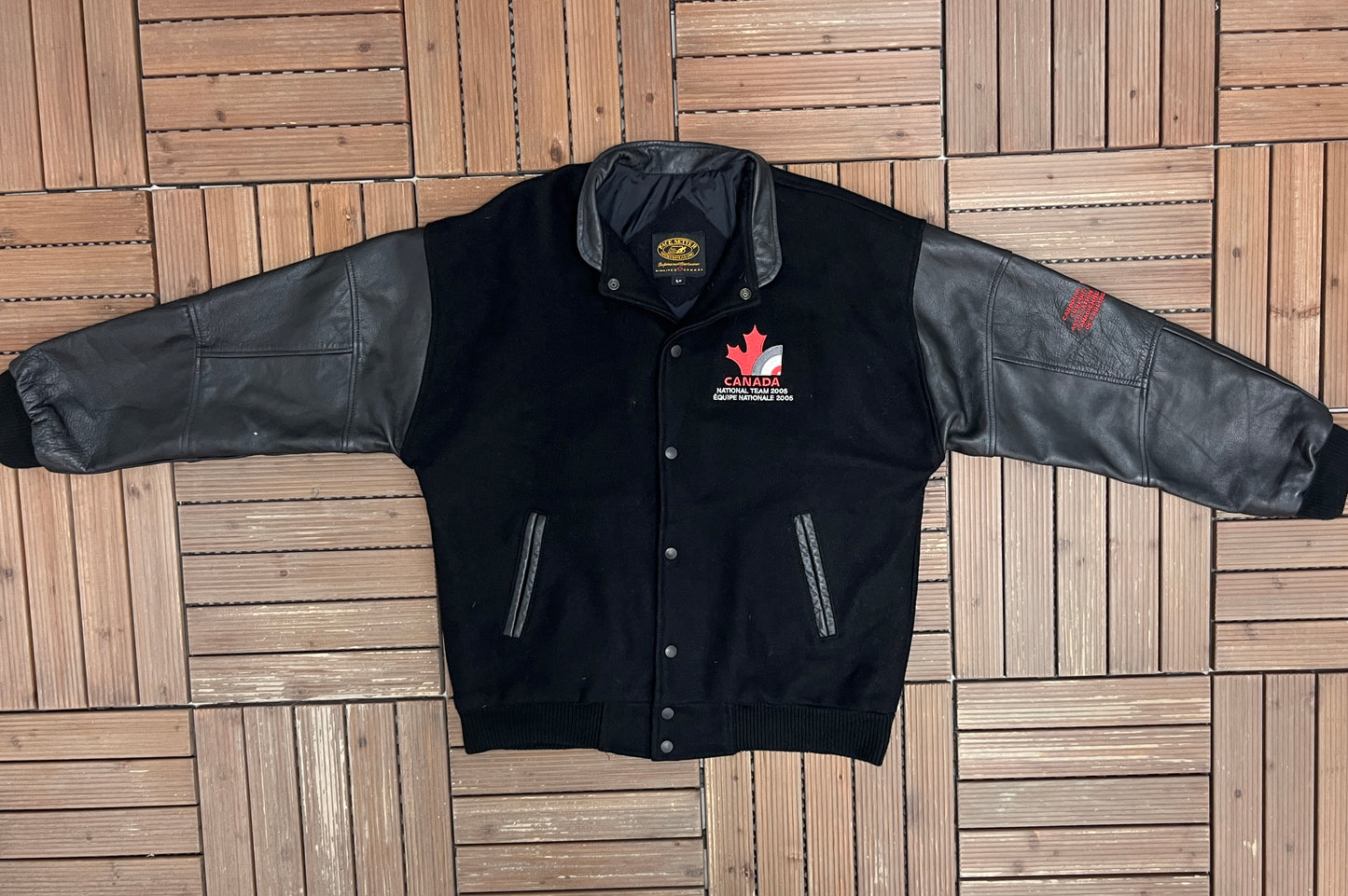 Canada National Curling Team 2005 Graphic Jacket | Size Small | Vintage 2000s Varsity Black Jacket |