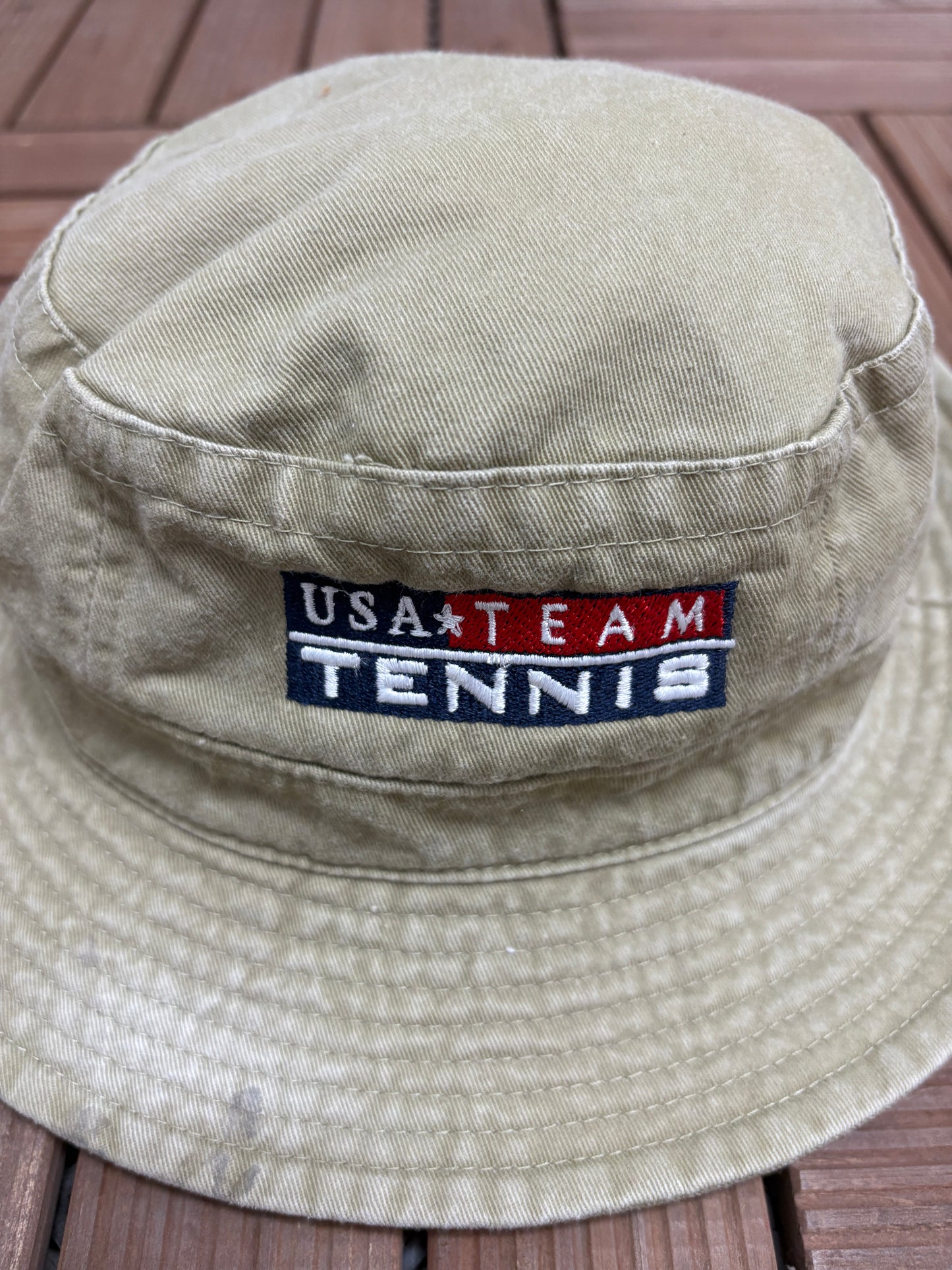 USA Tennis Embroidered Bucket Hat | Size S/M | Vintage 2000s Beige Bucket Hat |