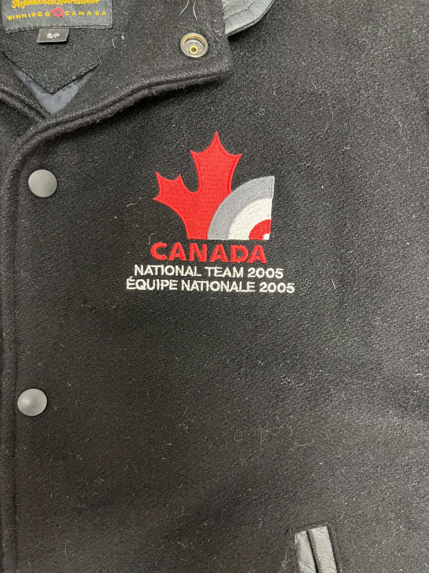 Canada National Curling Team 2005 Graphic Jacket | Size Small | Vintage 2000s Varsity Black Jacket |