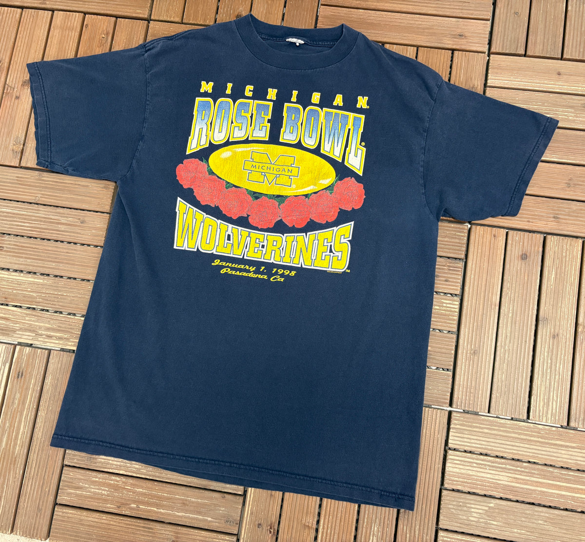 Michigan Wolverines Rose Bowl 1998 Graphic Tee | Size X-Large | Vintage 1990s College Football Blue T-Shirt |