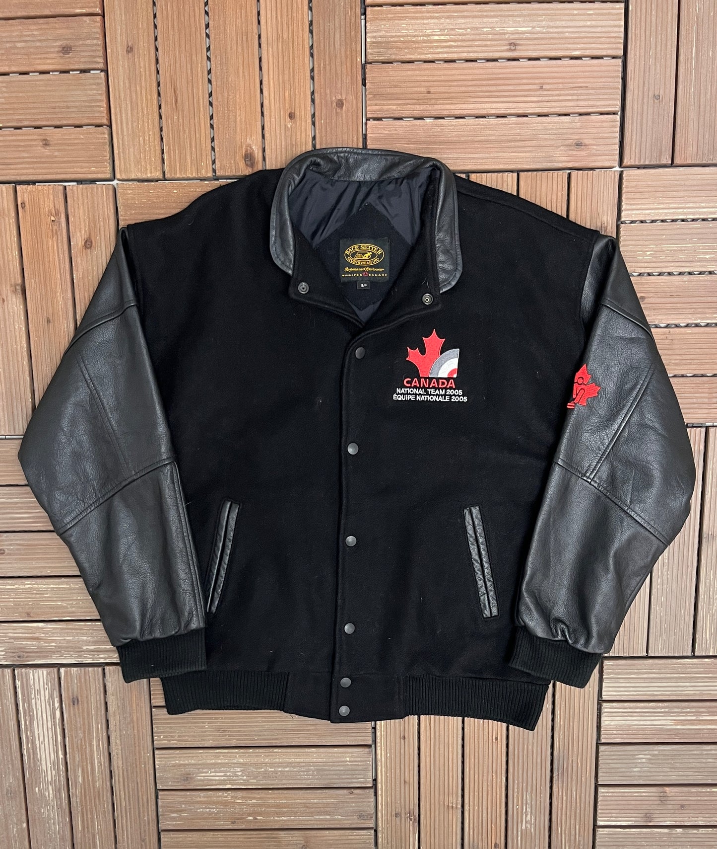 Canada National Curling Team 2005 Graphic Jacket | Size Small | Vintage 2000s Varsity Black Jacket |