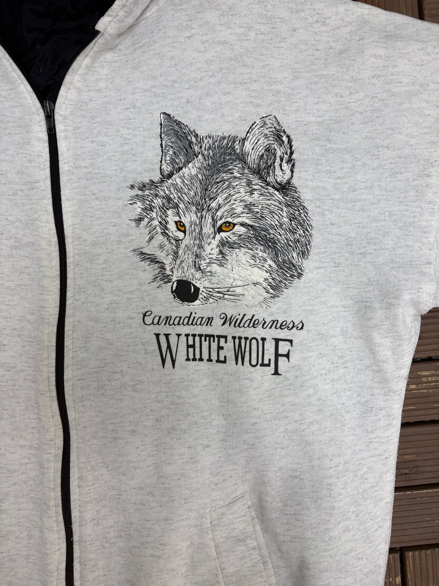Canadian Wilderness White Wolf Graphic Hoodie | Size XX-Large | Vintage 1990s Animal Grey Sweater |