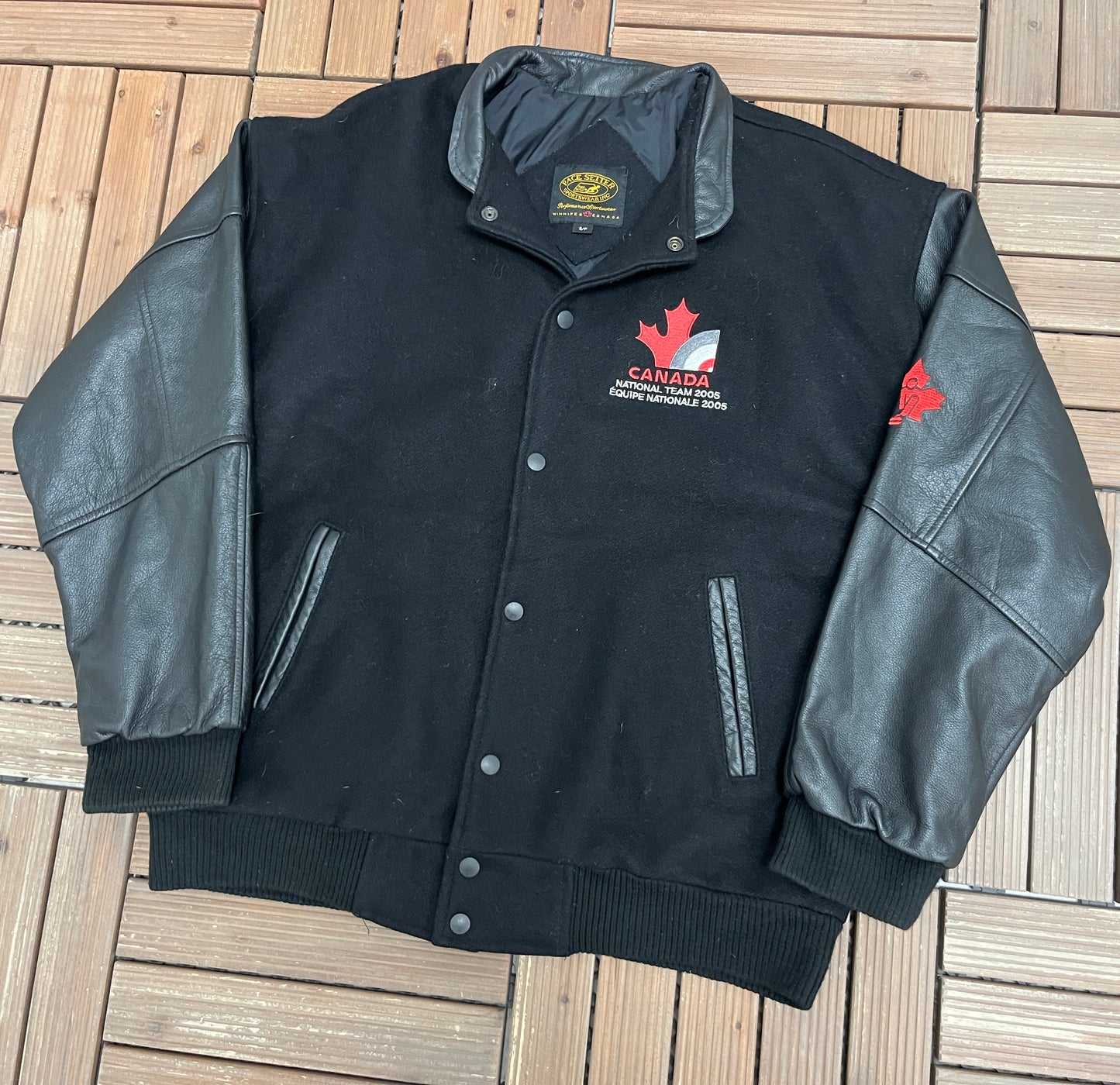 Canada National Curling Team 2005 Graphic Jacket | Size Small | Vintage 2000s Varsity Black Jacket |