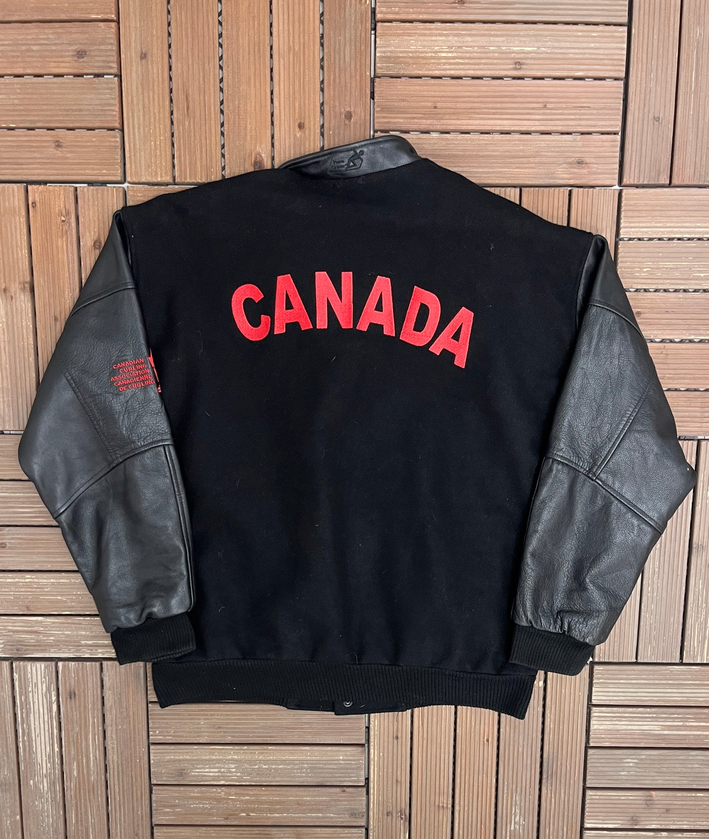 Canada National Curling Team 2005 Graphic Jacket | Size Small | Vintage 2000s Varsity Black Jacket |