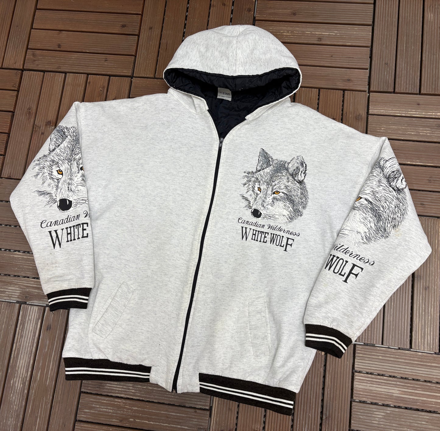 Canadian Wilderness White Wolf Graphic Hoodie | Size XX-Large | Vintage 1990s Animal Grey Sweater |