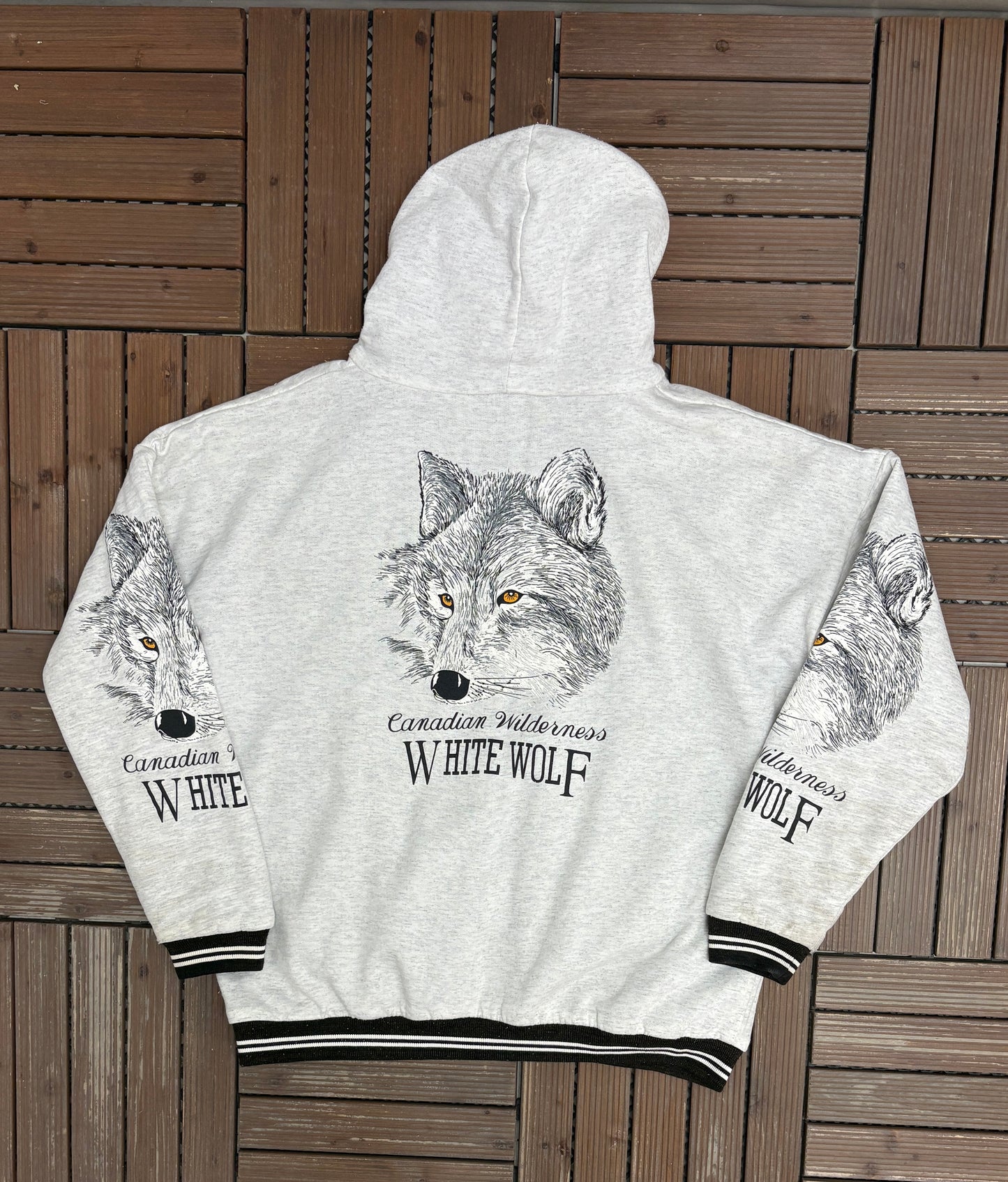 Canadian Wilderness White Wolf Graphic Hoodie | Size XX-Large | Vintage 1990s Animal Grey Sweater |